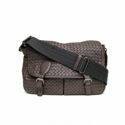 BOTTEGA VENETA 烏木色羊皮經典編織雙眼郵差包肩背包