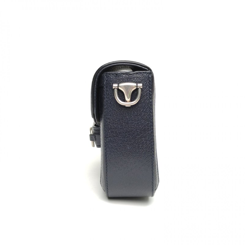 GUCCI Horsebit馬銜扣1955馬鞍包Mini墨藍色帆布銀扣肩背包-1