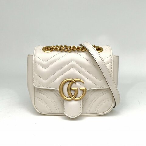 GUCCI 白色牛皮金扣gucciGG馬蒙方胖子肩背包