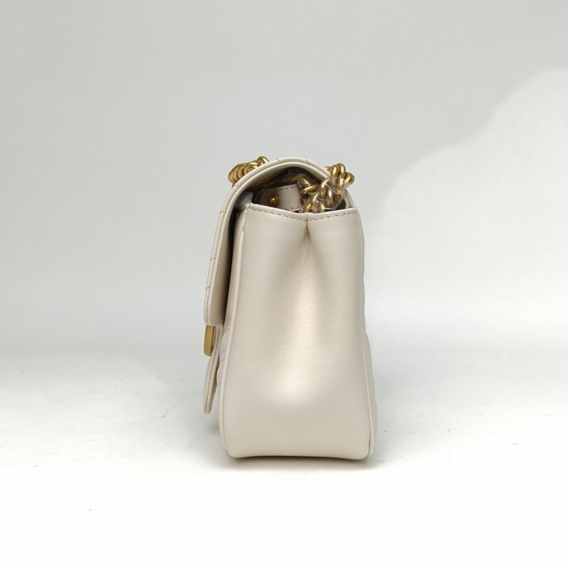 GUCCI 白色牛皮金扣gucciGG馬蒙方胖子肩背包-1