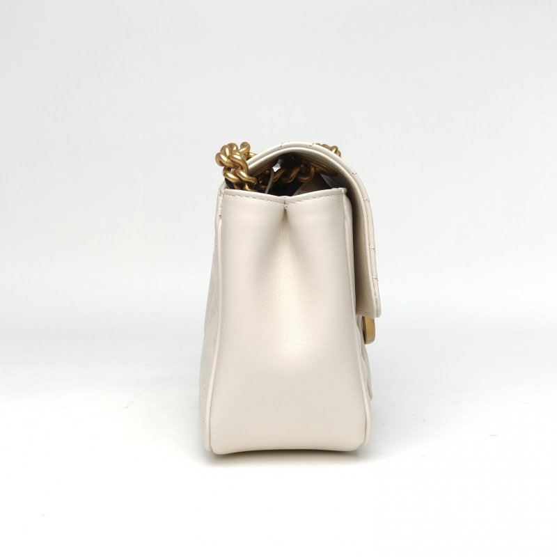 GUCCI 白色牛皮金扣gucciGG馬蒙方胖子肩背包-3