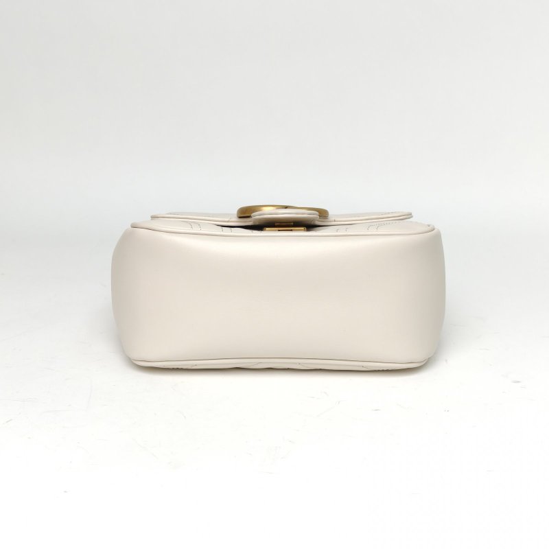 GUCCI 白色牛皮金扣gucciGG馬蒙方胖子肩背包-4