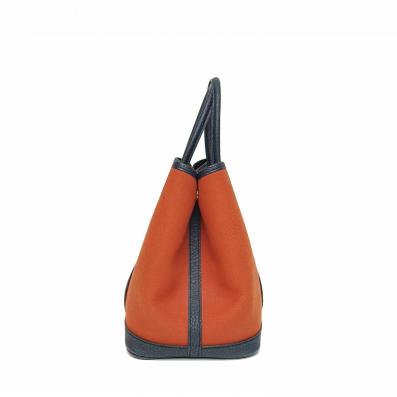 HERMES 花園包30古銅色拼午夜藍NEGONA皮/帆布Z刻銀扣肩背包-1