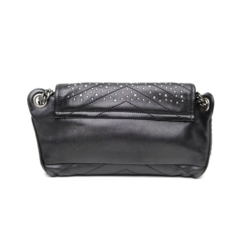 SAINT LAURENT 黑色羊皮銀扣NikiBodybag鉚釘款肩背包-2