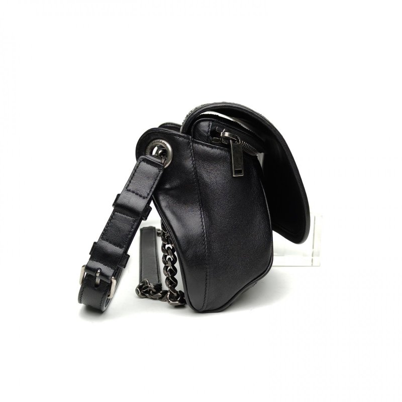 SAINT LAURENT 黑色羊皮銀扣NikiBodybag鉚釘款肩背包-3