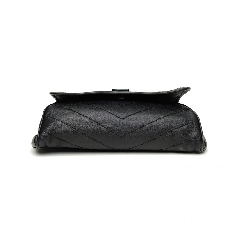 SAINT LAURENT 黑色羊皮銀扣NikiBodybag鉚釘款肩背包-4