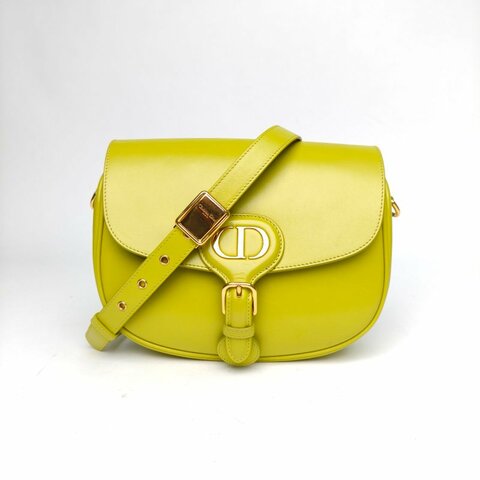 DIOR DiorBobby中號22黃色牛皮金扣肩背包