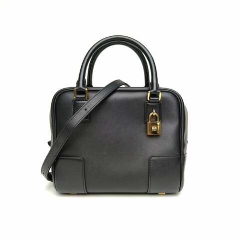 LOEWE Amazona19Bag黑色牛皮金扣肩背包