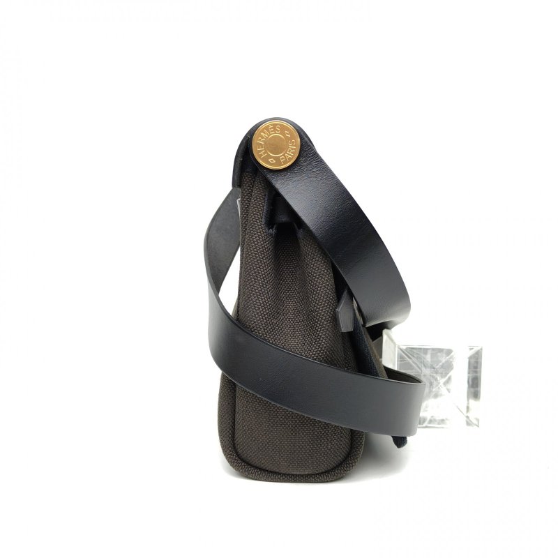 HERMES HerbagZip20帆布拼牛皮黑色拼黑銅色W刻金扣肩背包-1