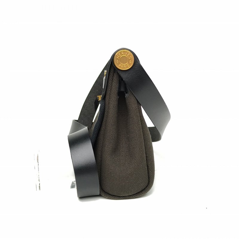 HERMES HerbagZip20帆布拼牛皮黑色拼黑銅色W刻金扣肩背包-3