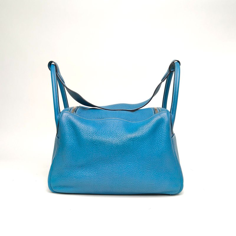 HERMES Lindy30牛仔藍TC皮框Q銀扣肩背包-2