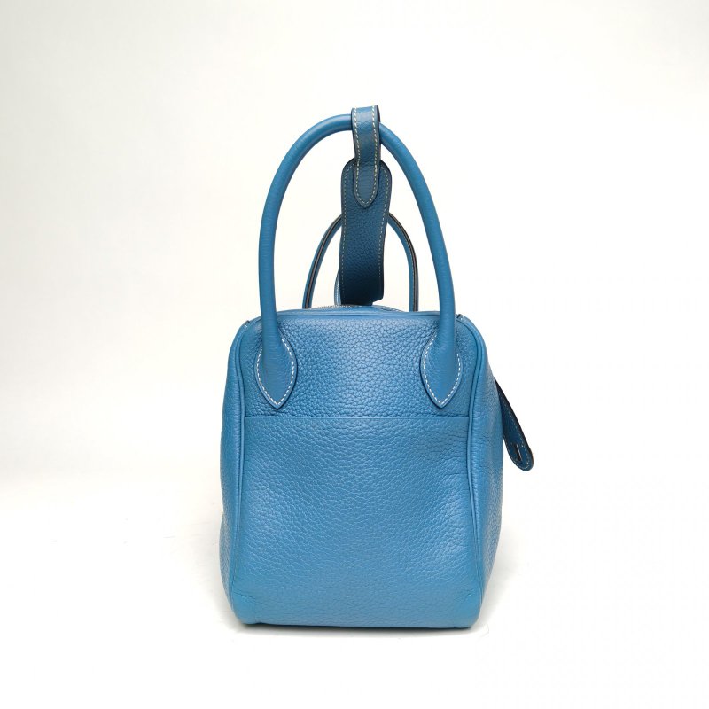 HERMES Lindy30牛仔藍TC皮框Q銀扣肩背包-3