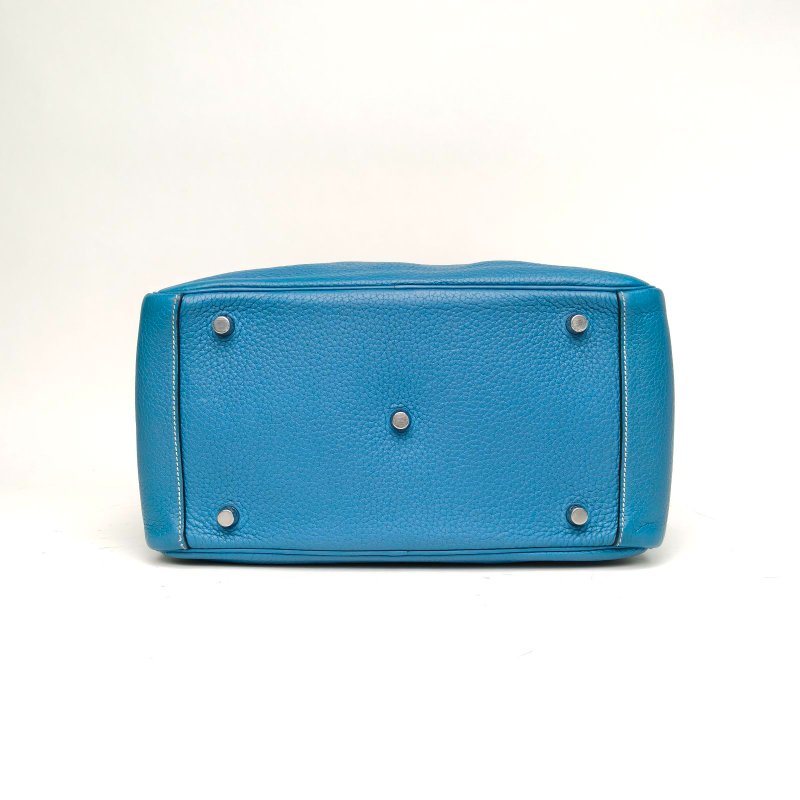 HERMES Lindy30牛仔藍TC皮框Q銀扣肩背包-4