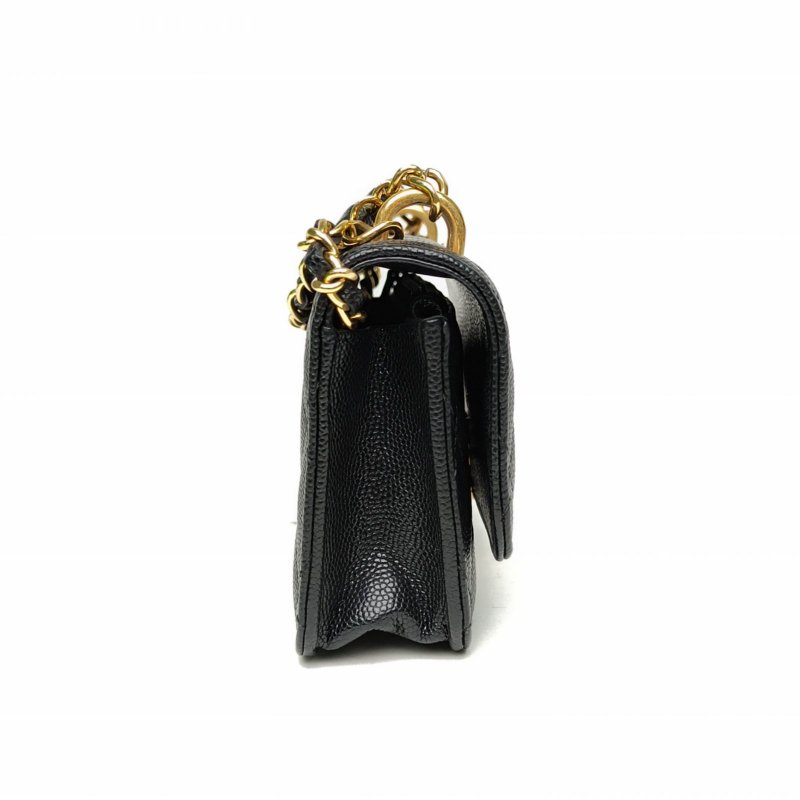 CHANEL 22K手柄手機包WOC黑色荔枝牛皮鐳射標金扣雙C吊飾肩背包-3
