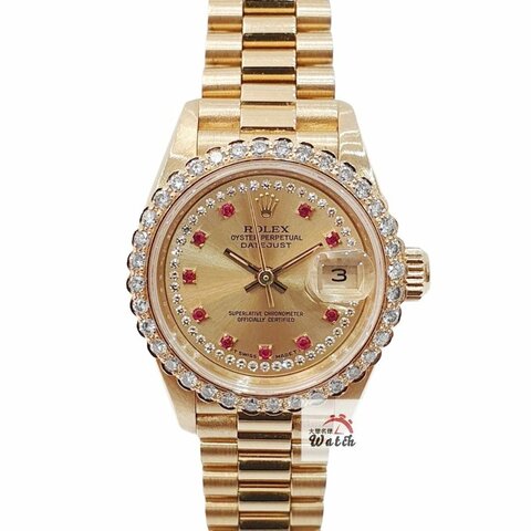 【大眾名錶】ROLEX 勞力士 69178 Datejust 蠔式女錶 18K金 紅寶多層鑽面盤 大眾名錶G229