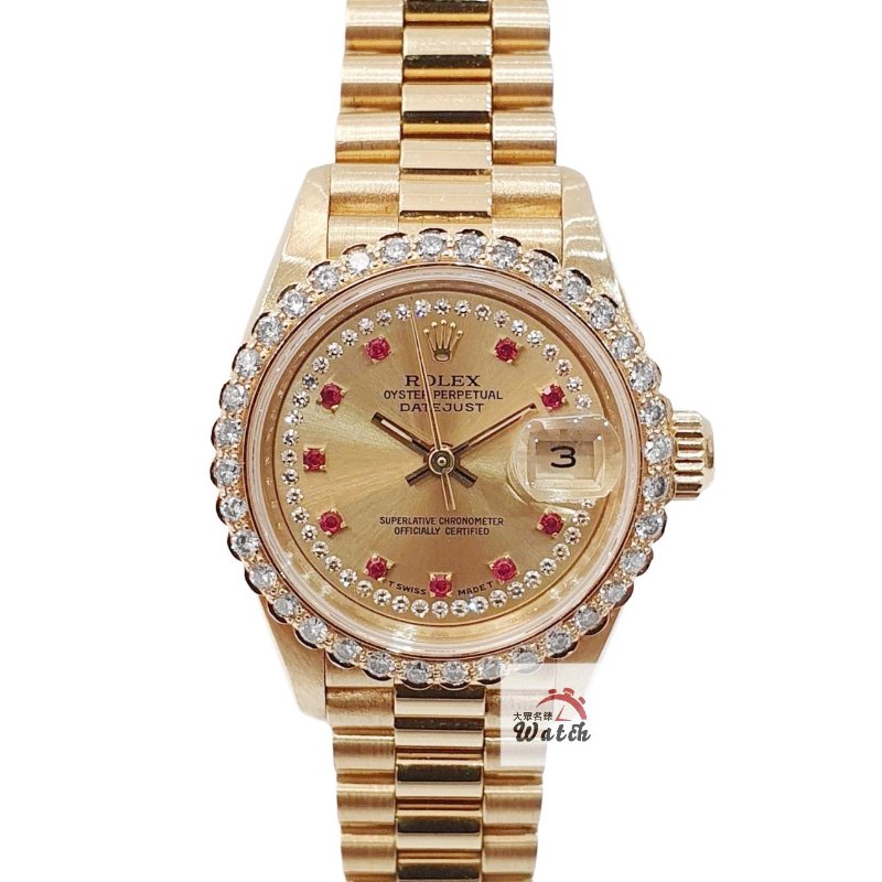 【大眾名錶】ROLEX 勞力士 69178 Datejust 蠔式女錶 18K金 紅寶多層鑽面盤 大眾名錶G229-0