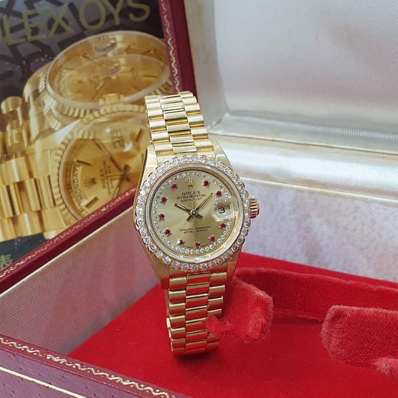 【大眾名錶】ROLEX 勞力士 69178 Datejust 蠔式女錶 18K金 紅寶多層鑽面盤 大眾名錶G229-1
