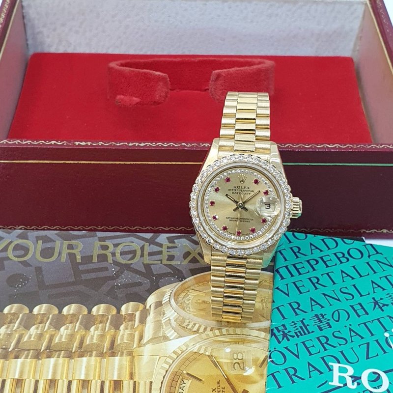 【大眾名錶】ROLEX 勞力士 69178 Datejust 蠔式女錶 18K金 紅寶多層鑽面盤 大眾名錶G229-3