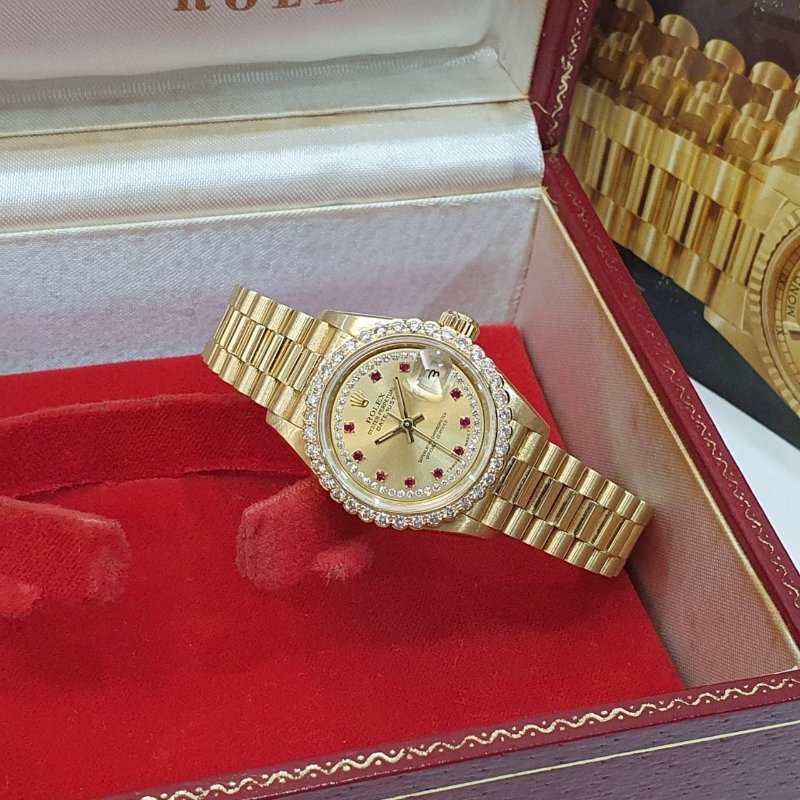 【大眾名錶】ROLEX 勞力士 69178 Datejust 蠔式女錶 18K金 紅寶多層鑽面盤 大眾名錶G229-4