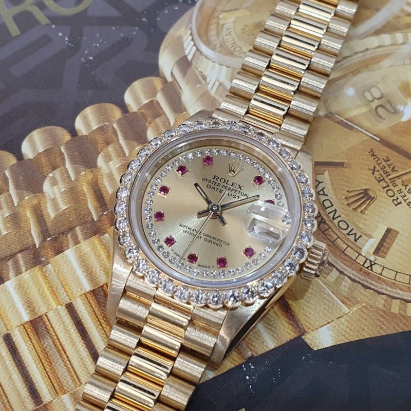 【大眾名錶】ROLEX 勞力士 69178 Datejust 蠔式女錶 18K金 紅寶多層鑽面盤 大眾名錶G229-8