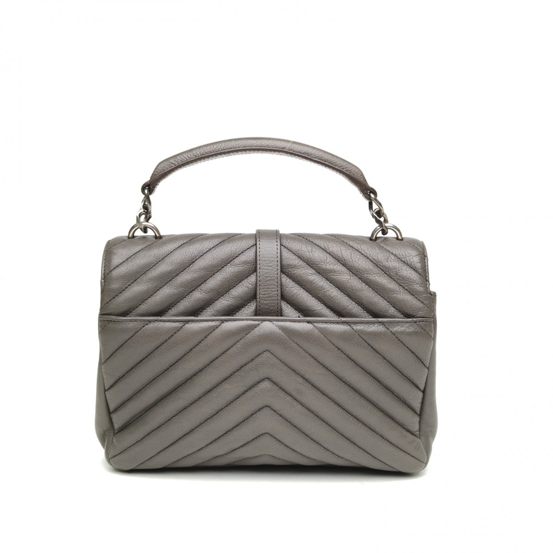 SAINT LAURENT College郵差包中號24灰色牛皮銀扣-2