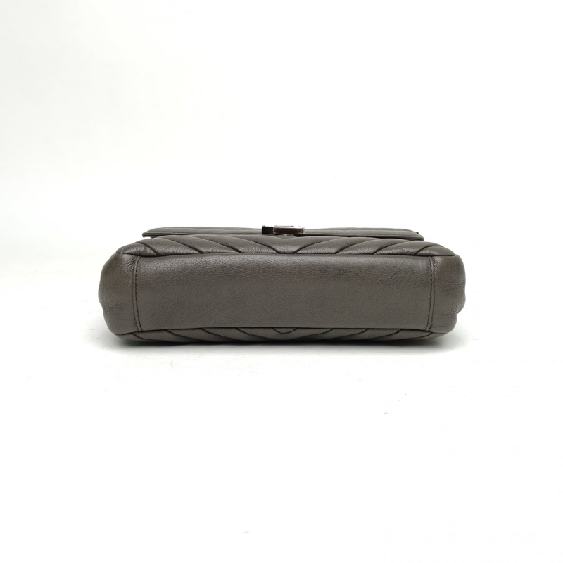 SAINT LAURENT College郵差包中號24灰色牛皮銀扣-3