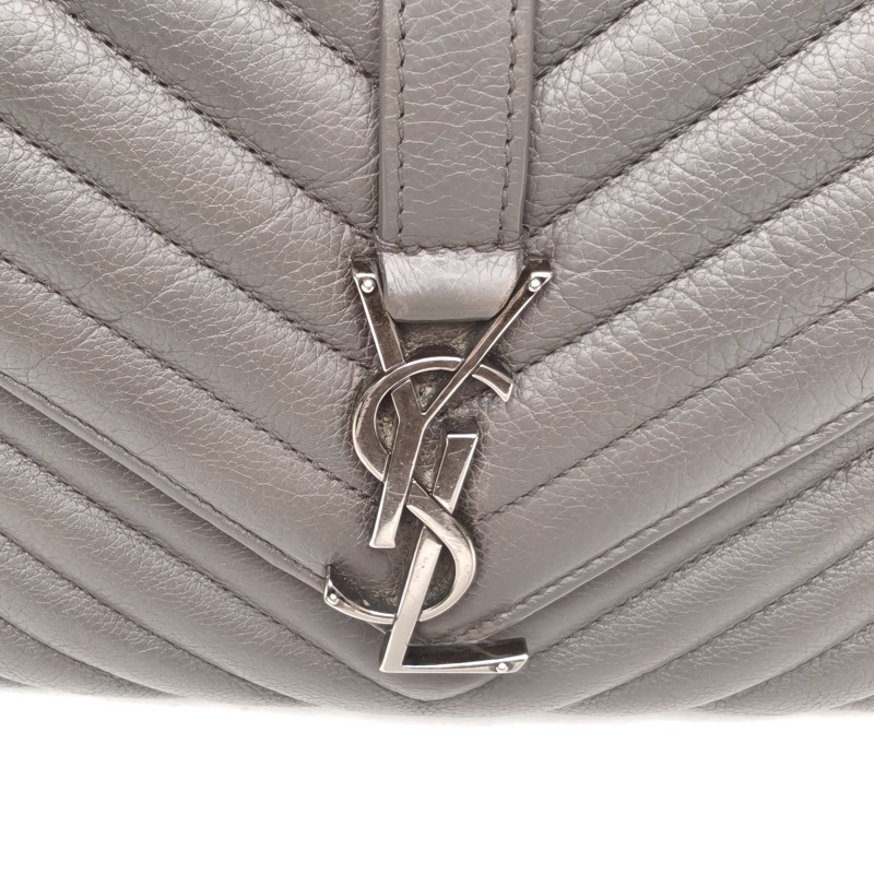 SAINT LAURENT College郵差包中號24灰色牛皮銀扣-4