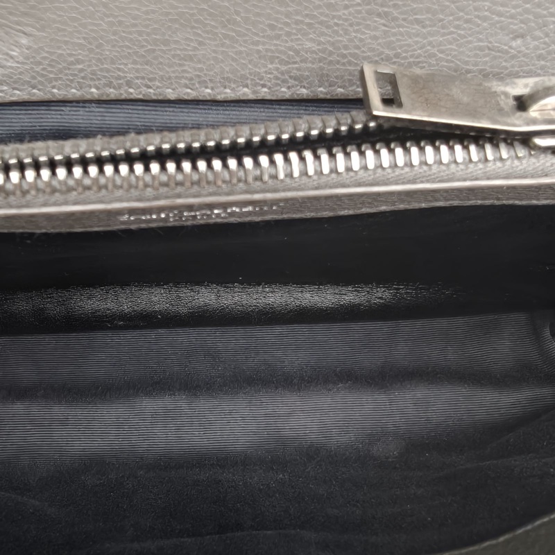 SAINT LAURENT College郵差包中號24灰色牛皮銀扣-5