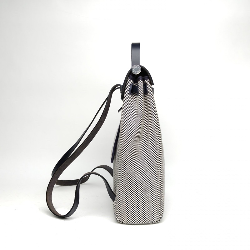 HERMES HERBAGadoszip雙肩包寶石藍帆布/牛皮Z刻銀扣-1