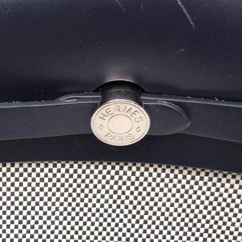 HERMES HERBAGadoszip雙肩包寶石藍帆布/牛皮Z刻銀扣-4