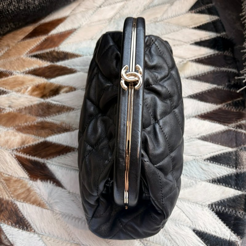 CHANEL 小牛皮格紋鏈包 黑色 晶片款-2