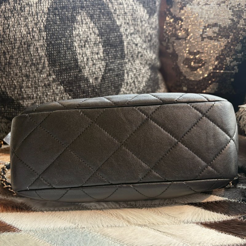 CHANEL 小牛皮格紋鏈包 黑色 晶片款-5