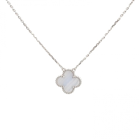 VAN CLEEF&ARPELS VintageAlhambra中號單花項鏈新扣18K白金/紫玉髓