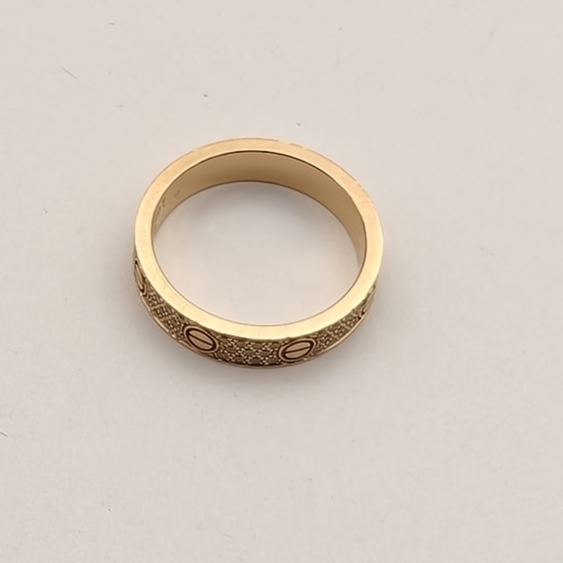 CARTIER LOVE18K金滿鑽三排鑽窄版戒指18K玫瑰金/鑽石51-3