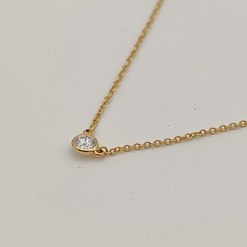 TIFFANY&CO 18K黃金鑽石單鑽泡泡鑽米奇頭項鏈-1