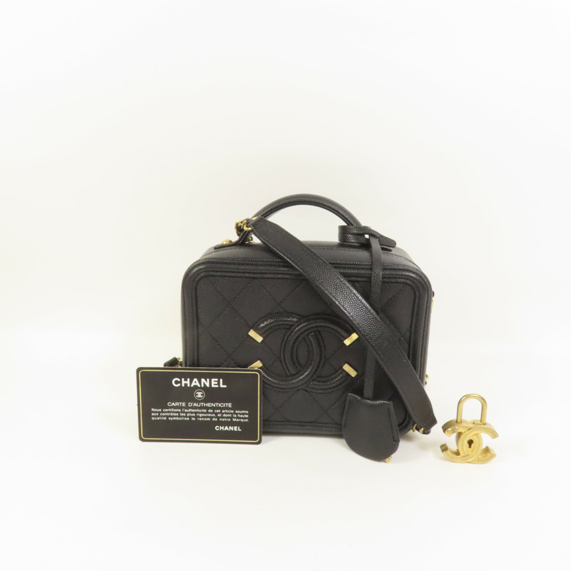 CHANEL 牛皮皮革Filigree Vanity Case手挽肩背兩用袋-12