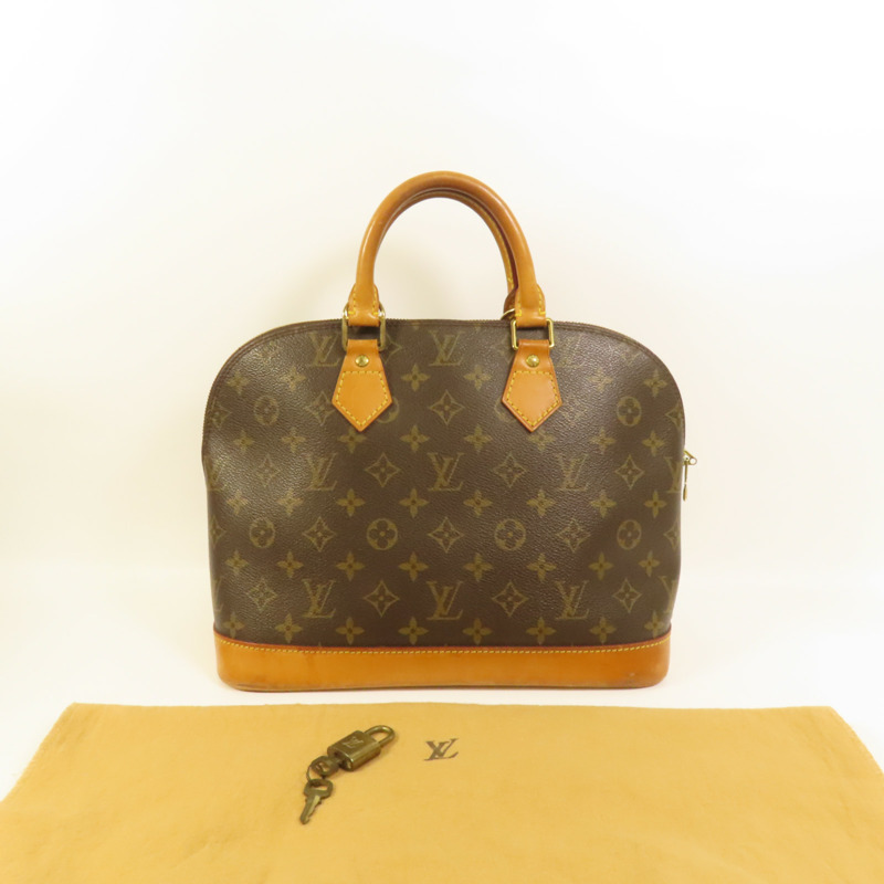 LOUIS VUITTON Monogram Alma金扣手挽袋棕色-10