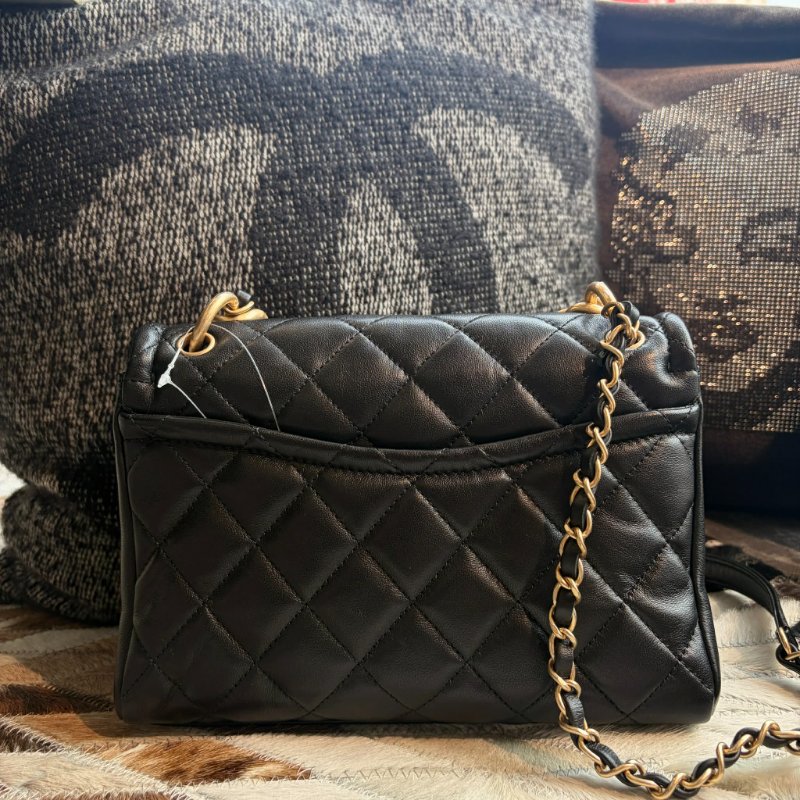 CHANEL 小牛皮造型粗鏈兩用包 黑色-2