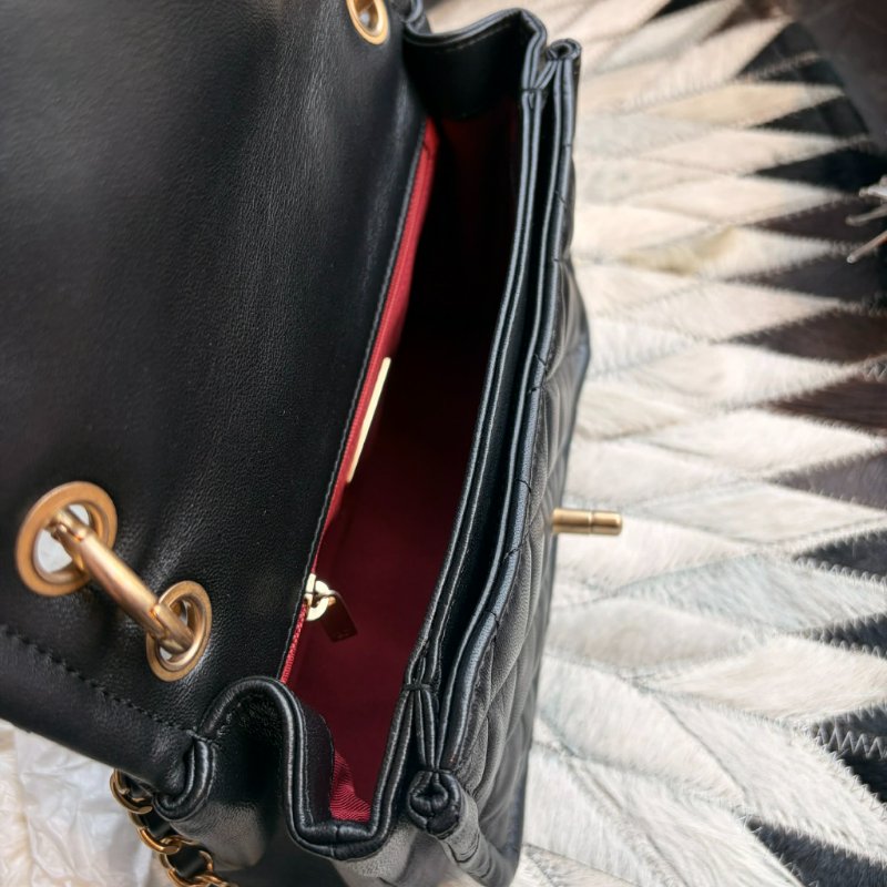 CHANEL 小牛皮造型粗鏈兩用包 黑色-4