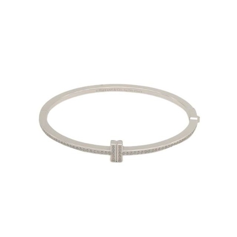 TIFFANY&CO 18K白金鑽石TiffanyT系列鉸鏈線圈手鐲18K鑲鑽