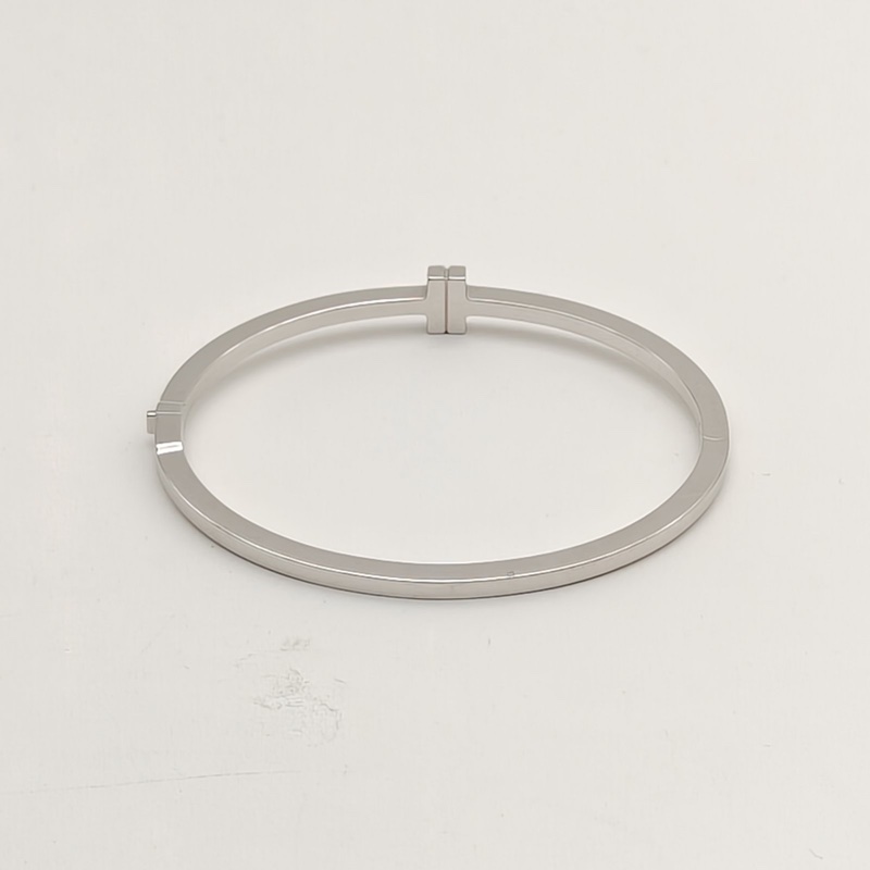 TIFFANY&CO 18K白金鑽石TiffanyT系列鉸鏈線圈手鐲18K鑲鑽-2