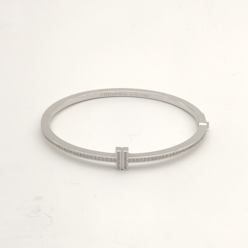 TIFFANY&CO 18K白金鑽石TiffanyT系列鉸鏈線圈手鐲18K鑲鑽-3