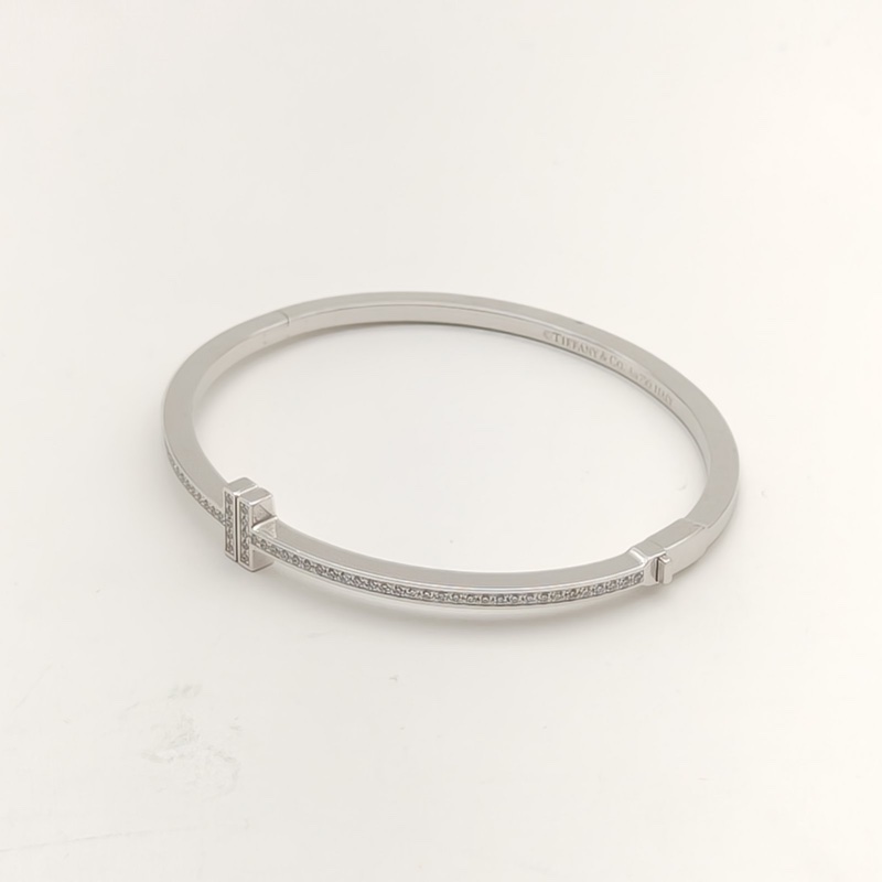 TIFFANY&CO 18K白金鑽石TiffanyT系列鉸鏈線圈手鐲18K鑲鑽-4