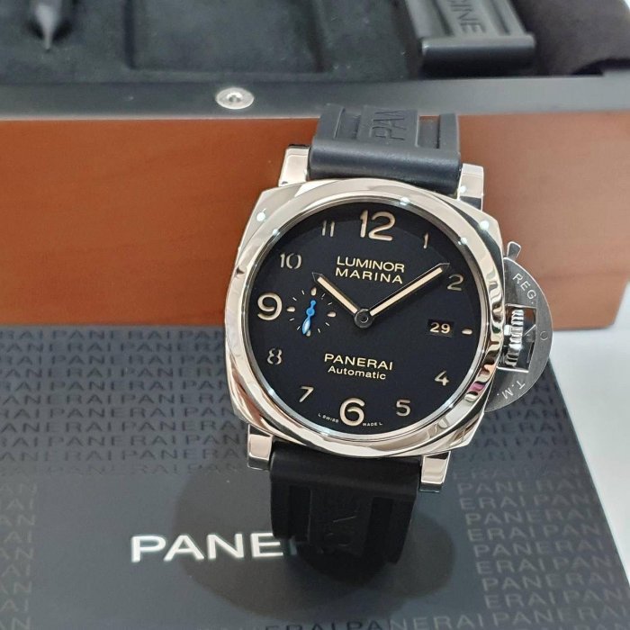 【大眾名錶】PANERAI沛納海 PAM01359 菸草三明治面盤 2017/05 藍色小秒針 大眾名錶B1240-3