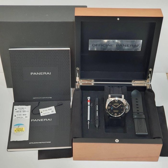 【大眾名錶】PANERAI沛納海 PAM01359 菸草三明治面盤 2017/05 藍色小秒針 大眾名錶B1240-9