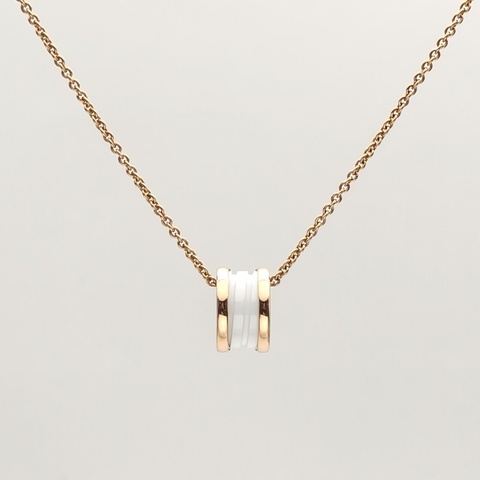 BVLGARI B.ZERO1彈簧項鏈三環扣18K玫瑰金/白陶瓷項鏈