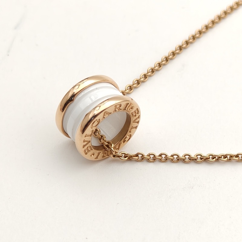 BVLGARI B.ZERO1彈簧項鏈三環扣18K玫瑰金/白陶瓷項鏈-1