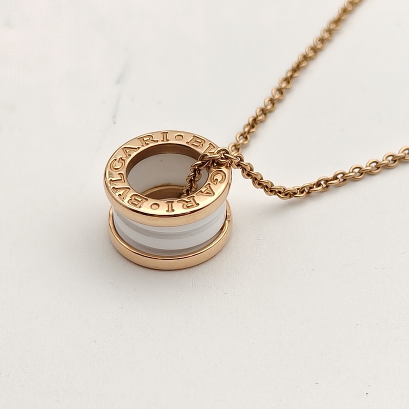 BVLGARI B.ZERO1彈簧項鏈三環扣18K玫瑰金/白陶瓷項鏈-2