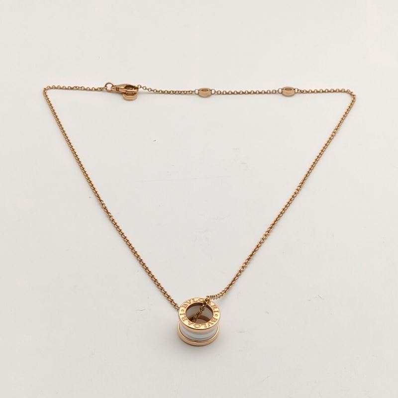 BVLGARI B.ZERO1彈簧項鏈三環扣18K玫瑰金/白陶瓷項鏈-4