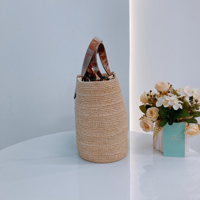 MS0618 Celine 思琳 草編 草織 經典手提包 單肩包 棕色牛皮 金扣 Supple Panier Teen Raffia Beige Brown x GHW-3